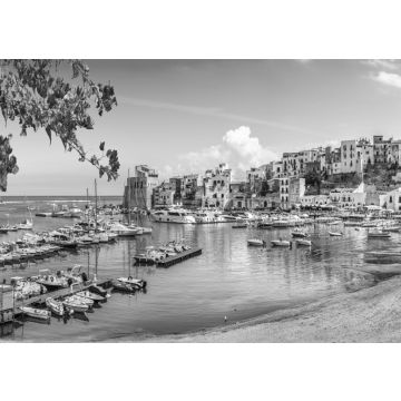 Lais Puzzle - Sizilianischer Hafen von Castellammare del Golfo, erstaunliches Küstendorf der Insel Sizilien, Provinz Trapani, Italien in schwarz weiß - 500, 1.000 & 2.000 Teile