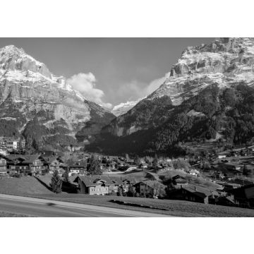 Lais Puzzle - Panoramablick auf das schöne Bergdorf Grindelwald in der Schweiz in schwarz weiß - 500, 1.000 & 2.000 Teile