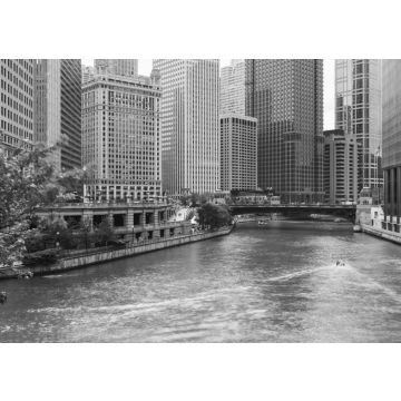 Lais Puzzle - Chicago River mit Booten und Verkehr in Downtown Chicago in schwarz weiß - 500, 1.000 & 2.000 Teile