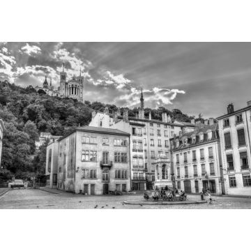 Lais Puzzle - Blick auf die Basilika Notre Dame de Fourviere in Lyon in schwarz weiß - 2.000 Teile