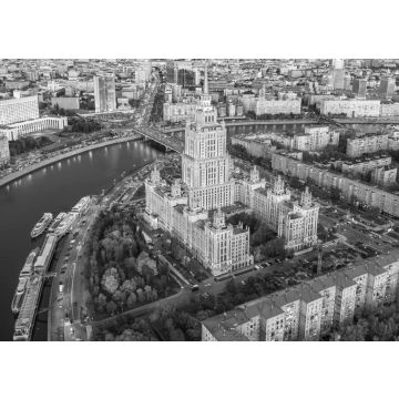Lais Puzzle - Luftaufnahme der Stadt Moskau mit dem Moskwa-Fluss, Russland, Moskauer Skyline mit historischen Wolkenkratzern und dem Moskwa-Fluss in schwarz weiß - 500, 1.000 & 2.000 Teile