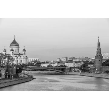 Lais Puzzle - Christ-Erlöser-Kathedrale und Moskwa-Fluss in der Abenddämmerung in Moskau, Russland, Architektur und Wahrzeichen von Moskau in schwarz weiß - 2.000 Teile