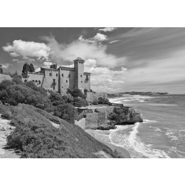 Lais Puzzle - Castell de Tamarit und der Costa Dorada, Katalonien, Spanien in schwarz weiß - 500, 1.000 & 2.000 Teile