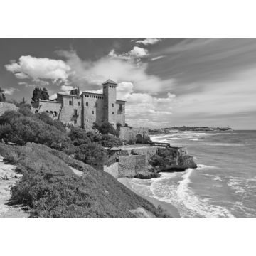 Lais Puzzle - Castell de Tamarit und der Costa Dorada, Katalonien, Spanien in schwarz weiß - 1.000 Teile