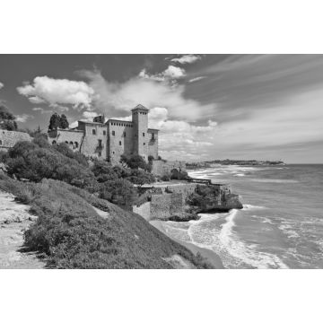 Lais Puzzle - Castell de Tamarit und der Costa Dorada, Katalonien, Spanien in schwarz weiß - 2.000 Teile
