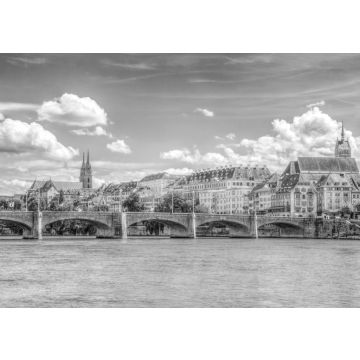 Lais Puzzle - Basler Münster und Sankt-Martin-Kirche hinter der mittleren Brücke in Basel, Schweiz in schwarz weiß - 500, 1.000 & 2.000 Teile