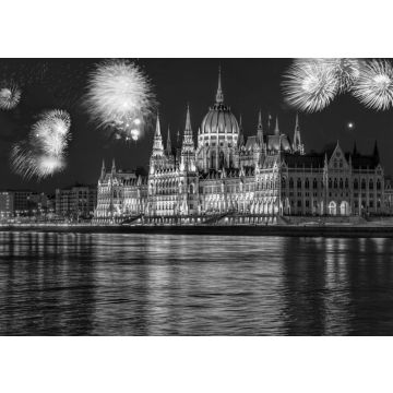 Lais Puzzle - Parlament in Budapest mit Feuerwerk, Neujahrsfeier, Ungarn in schwarz weiß - 500, 1.000 & 2.000 Teile