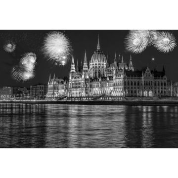 Lais Puzzle - Parlament in Budapest mit Feuerwerk, Neujahrsfeier, Ungarn in schwarz weiß - 2.000 Teile
