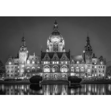 Lais Puzzle - Neues Rathaus von Hannover zur blauen Stunde in schwarz weiß - 500, 1.000 & 2.000 Teile
