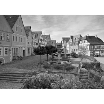 Lais Puzzle - die Stadt Aub mit Brunnen in Deutschland - the town Aub in Germany in schwarz weiß - 500, 1.000 & 2.000 Teile