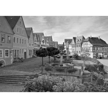 Lais Puzzle - die Stadt Aub mit Brunnen in Deutschland - the town Aub in Germany in schwarz weiß - 1.000 Teile