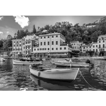 Lais Puzzle - Blick auf den Hafen mit angedockten Booten, Portofino, Ligurien in schwarz weiß - 500, 1.000 & 2.000 Teile