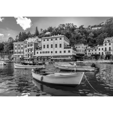 Lais Puzzle - Blick auf den Hafen mit angedockten Booten, Portofino, Ligurien in schwarz weiß - 1.000 Teile
