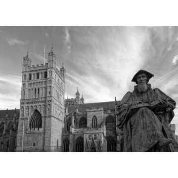 Lais Puzzle - Exeter - Richard-Hooker-Statue und Kathedrale St. Peter in schwarz weiß - 1.000 Teile