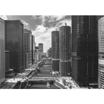 Lais Puzzle - Chicago River mit Booten und Verkehr von oben am Morgen in schwarz weiß - 500, 1.000 & 2.000 Teile