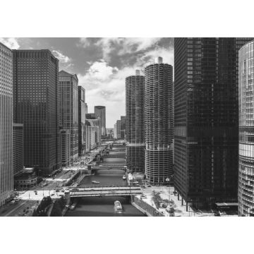 Lais Puzzle - Chicago River mit Booten und Verkehr von oben am Morgen in schwarz weiß - 1.000 Teile
