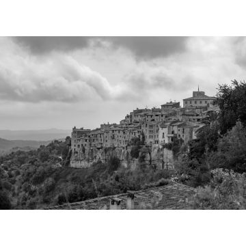 Lais Puzzle - Panoramablick auf die Stadt Tourrettes-sur-Loup in der Provence, Frankreich in schwarz weiß - 1.000 Teile