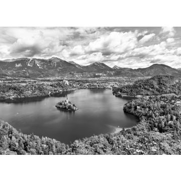 Lais Puzzle - Panoramablick auf den Bleder See mit der Insel in Slowenien in schwarz weiß - 500, 1.000 & 2.000 Teile