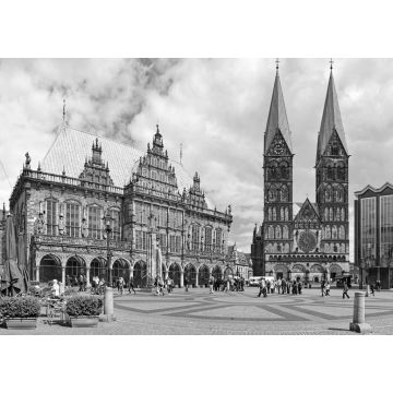 Lais Puzzle - Bremen Marktplatz mit Rathaus und Kathedrale in schwarz weiß - 1.000 Teile
