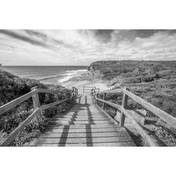 Lais Puzzle - Spaziergang am legendären Bells Beach - dem Strand des Kultfilms Point Break, in der Nähe von Torquay, dem Tor zur Surf Coast von Victoria, Australien in schwarz weiß - 2.000 Teile