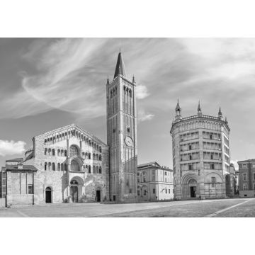 Lais Puzzle - Panorama der Piazza Duomo in Parma in schwarz weiß - 1.000 Teile