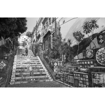 Lais Puzzle - Ein Blick am frühen Morgen auf die Escadaria Selarón (Selaron-Treppe), eine Touristenattraktion neben dem beliebten Ausgehviertel Lapa in Rio de Janeiro, Brasilien in schwarz weiß - 2.000 Teile