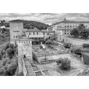 Lais Puzzle - Blick aus der Vogelperspektive auf den berühmten Alhambra-Palast und -Garten in Granada, Spanien in schwarz weiß - 1.000 Teile