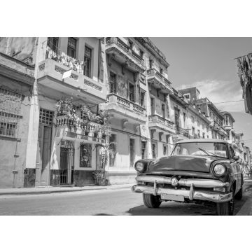 Lais Puzzle - Blauer amerikanischer Oldtimer in einer bunten Straße in Havanna, Kuba in schwarz weiß - 500, 1.000 & 2.000 Teile