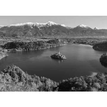 Lais Puzzle - Panoramablick auf den Bleder See vom Berg Osojnica, Slowenien in schwarz weiß - 500, 1.000 & 2.000 Teile