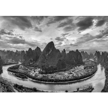 Lais Puzzle - Xianggong-Hügellandschaft von Guilin, Li-Fluss und Karstgebirge. Xingping, Kreis Yangshuo, Provinz Guangxi, China in schwarz weiß - 500, 1.000 & 2.000 Teile