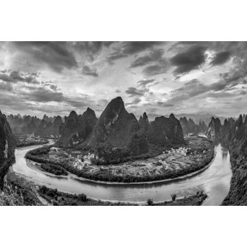 Lais Puzzle - Xianggong-Hügellandschaft von Guilin, Li-Fluss und Karstgebirge. Xingping, Kreis Yangshuo, Provinz Guangxi, China in schwarz weiß - 2.000 Teile