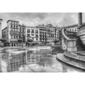 Lais Puzzle - Häuser auf der Plaza del Castillo in Pamplona in schwarz weiß - 1.000 Teile