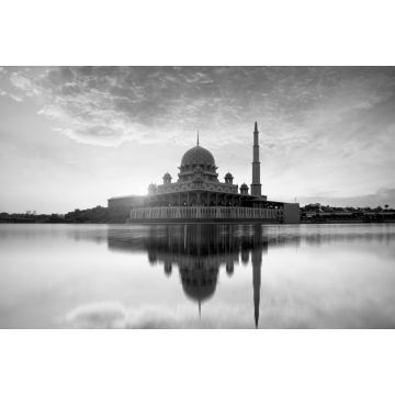 Lais Puzzle - Putra-Moschee bei Sonnenaufgang mit Spiegelung, Malaysia in schwarz weiß - 2.000 Teile
