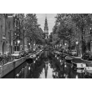 Lais Puzzle - Amsterdam City, beleuchtetes Gebäude und Kanal bei Nacht, Niederlande in schwarz weiß - 1.000 Teile