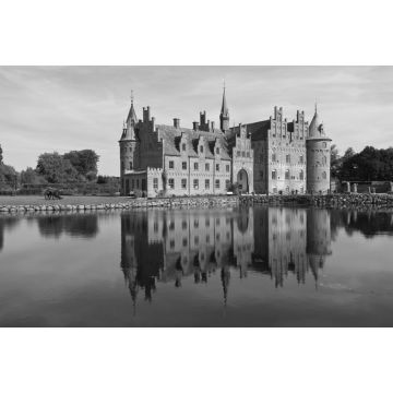 Lais Puzzle - Die Wasserburg Schloss Egeskov auf Fünen in Dänemark in schwarz weiß - 2.000 Teile