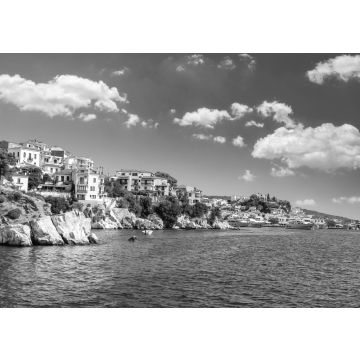 Lais Puzzle - Skiathos Stadt auf der Insel Skiathos, Griechenland. Schöner Blick auf die Altstadt mit Booten im Hafen in schwarz weiß - 500, 1.000 & 2.000 Teile