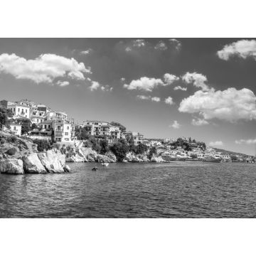 Lais Puzzle - Skiathos Stadt auf der Insel Skiathos, Griechenland. Schöner Blick auf die Altstadt mit Booten im Hafen in schwarz weiß - 1.000 Teile