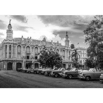 Lais Puzzle - Kubanische bunte Oldtimer vor dem Gran Teatro - Havanna, Kuba in schwarz weiß - 500, 1.000 & 2.000 Teile