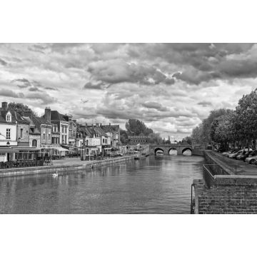 Lais Puzzle - Belu Quay mit traditionellen Häusern und Somme-Fluss in Amiens in schwarz weiß - 2.000 Teile