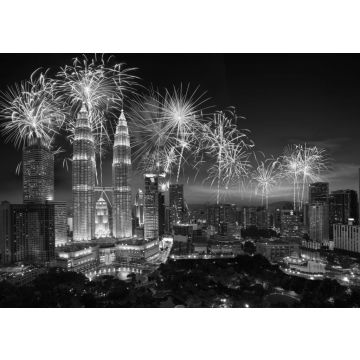 Lais Puzzle - Feuerwerk über Kuala Lumpur, Skyline von Malaysia in schwarz weiß - 500, 1.000 & 2.000 Teile