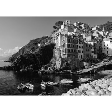 Lais Puzzle - Riomaggiore, berühmter Ort in Ligurien, Italien in schwarz weiß - 1.000 Teile
