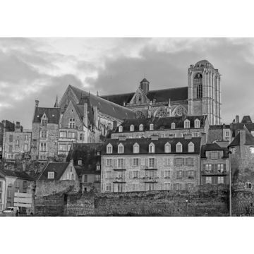 Lais Puzzle - Historisches Stadtzentrum von Le Mans vom Sarthe-Kai aus gesehen, Frankreich in schwarz weiß - 1.000 Teile