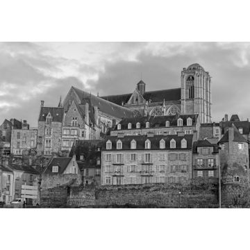 Lais Puzzle - Historisches Stadtzentrum von Le Mans vom Sarthe-Kai aus gesehen, Frankreich in schwarz weiß - 2.000 Teile