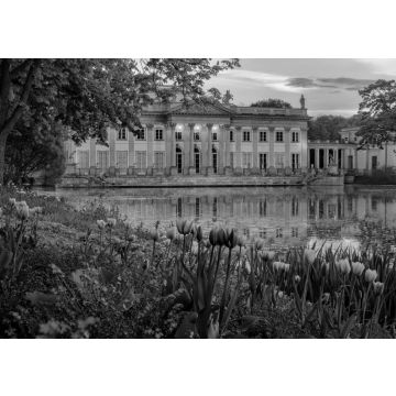 Lais Puzzle - Der Palast auf der Insel - Łazienki Królewskie. Ein neoklassizistischer Palast in Warschau mit vielen Blumen im Frühling in schwarz weiß - 500, 1.000 & 2.000 Teile