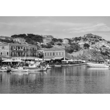 Lais Puzzle - Molyvos - Fischerdorf auf der Insel Lesbos, Griechenland in schwarz weiß - 1.000 Teile