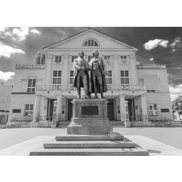 Lais Puzzle - Deutsches Nationaltheater mit Goethe und Schiller in Weimar, Thüringen in schwarz weiß - 500, 1.000 & 2.000 Teile