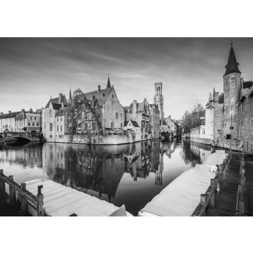 Lais Puzzle - Landschaft mit Wasserkanal in Brügge, "Venedig des Nordens", Stadtbild von Flandern, Belgien in schwarz weiß - 500, 1.000 & 2.000 Teile