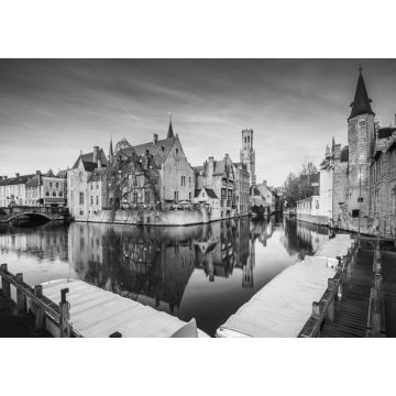 Lais Puzzle - Landschaft mit Wasserkanal in Brügge, "Venedig des Nordens", Stadtbild von Flandern, Belgien in schwarz weiß - 1.000 Teile