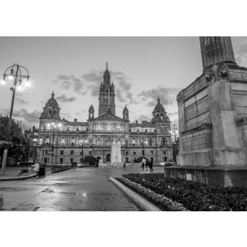 Lais Puzzle - City Chambers am George Square in Glasgow, Schottland, bei Nacht in schwarz weiß - 500, 1.000 & 2.000 Teile
