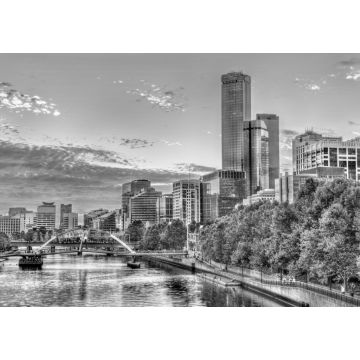 Lais Puzzle - Sonnenuntergang über dem Yarra River in Melbourne, Australien in schwarz weiß - 1.000 Teile